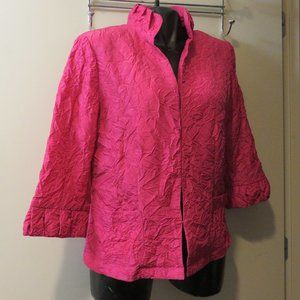 CHICO'S SZ 2 HOT PINK JACKET / KRINKLY LOOK /PLEAT